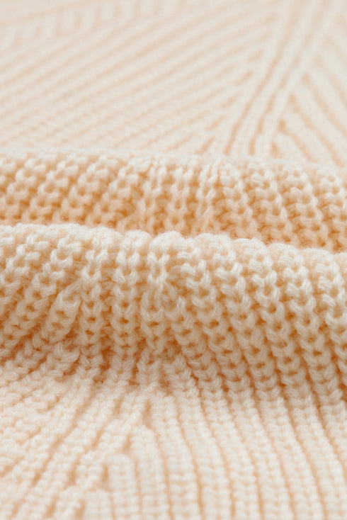 Hollow-Out Puffy Sleeve Drop Shoulder Round Neck Knit Pullover Sweater